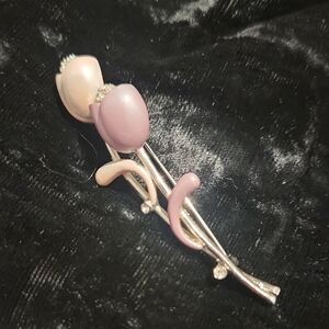 Elegant Tulip Brooch in Pink and Silver